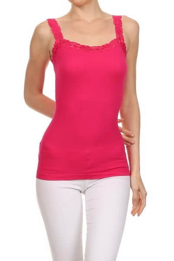 Women's Lace Detail Trim Cami Top - FUCHSIA
