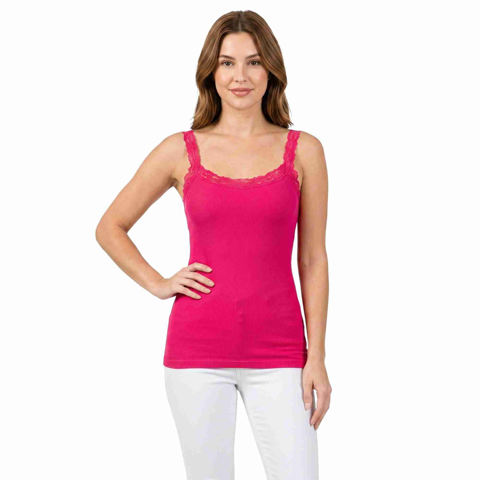COUVER Women's 1-Inch Lace Trim Scoop Neck Cami Top Purple One