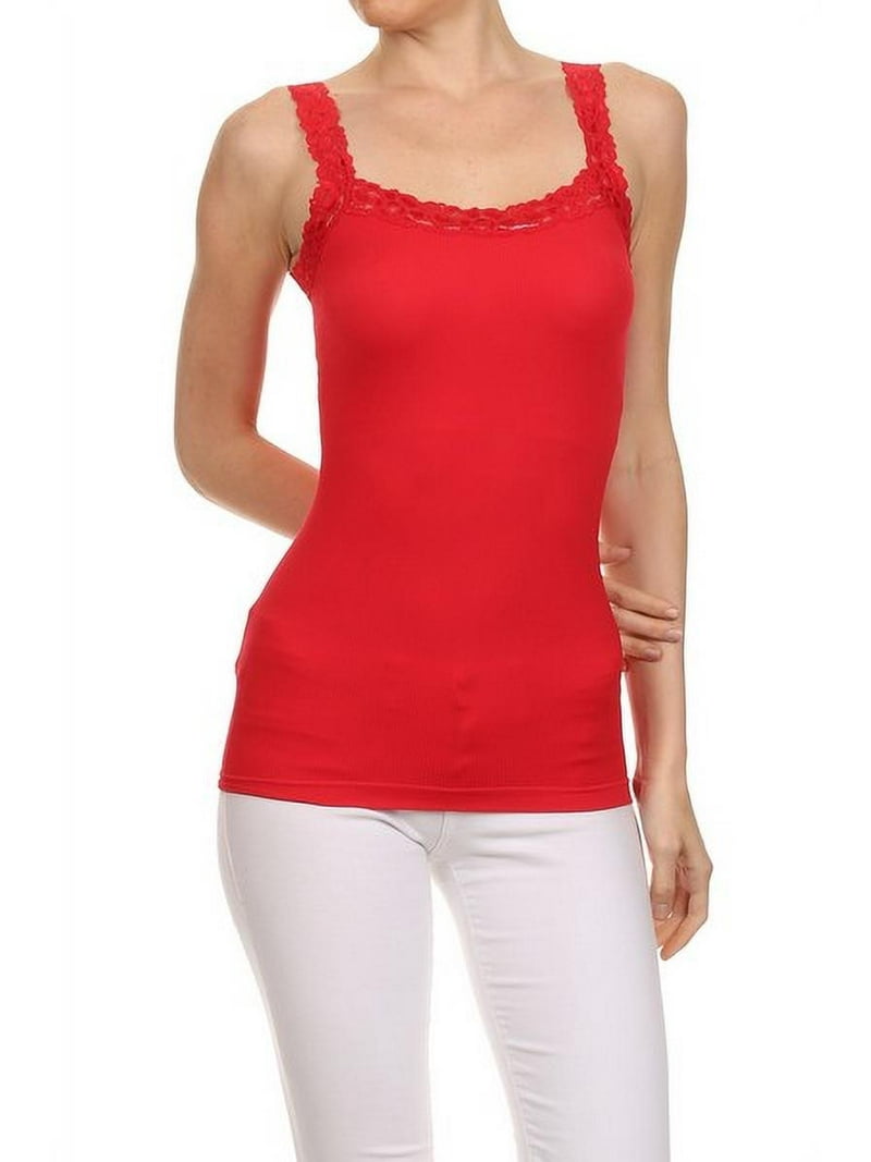 Women's Lace Detail Trim Cami Top - RED - Walmart.com