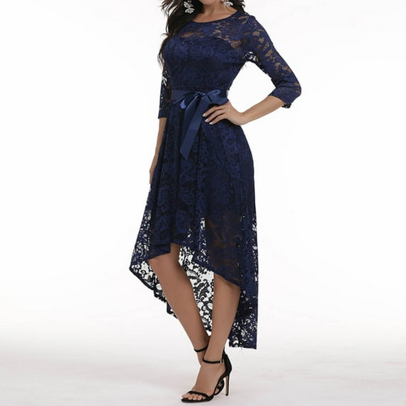 Women's Lace Dress Bow Belt Elegant Irregular Length Dress Sleeveless Chiffon Dress Bridesmaid Party Dress Comfy Summer Dresses Short Dresses for Women Casual Dressed for Womens Casual Maxi Dresses