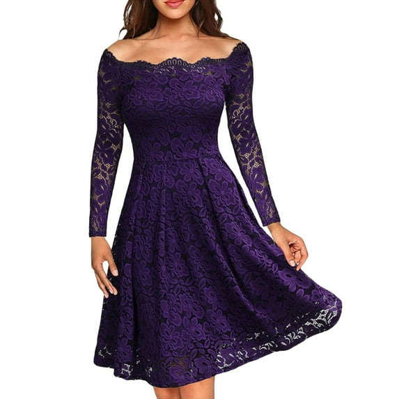 Women's Lace Dress One-Line Neck Clothing Business Fashion Trend Women's Gown Tight Fitting Elegant Atmospheric Dresses Women Evening Dress Purple XL