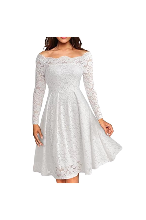 Women's Lace Dress One-Line Neck Clothing Business Fashion Trend Women's Gown Tight Fitting Elegant Atmospheric Dresses Women Evening Dress White L