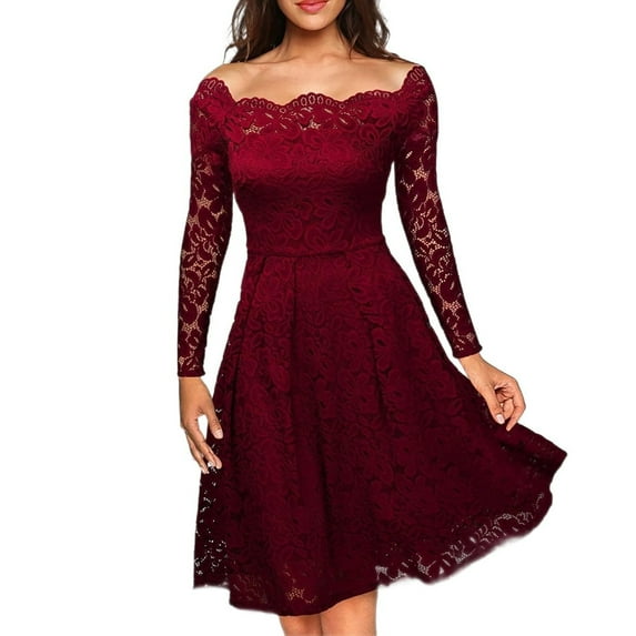 Women's Lace Dress One-Line Neck Clothing Business Fashion Trend Women's Gown Tight Fitting Elegant Atmospheric Dresses Women Evening Dress Wine L