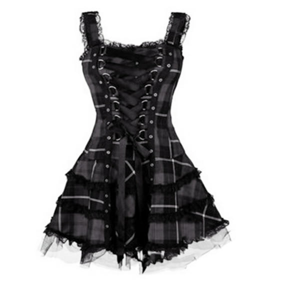 Women's Lace Dresses off The Shoulder Gothic Clothes Plus Size Y2K Short Dress Sleeveless Dark Medieval Dresses