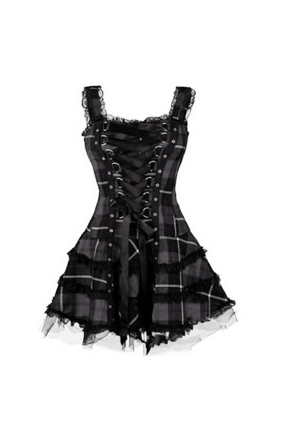 Women's Lace Dresses off The Shoulder Gothic Clothes Plus Size Y2K Short Dress Sleeveless Dark Medieval Dresses