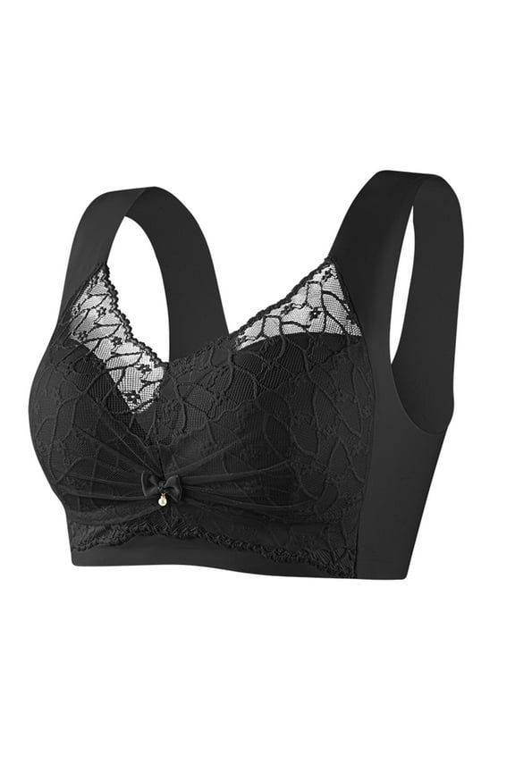 Women's Lace Embroidered Bralette Comfortable No Underwire Wide Strap Bras Full Cup Push up Wireless Lingerie