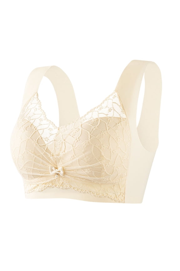 Women's Lace Embroidered Bralette Comfortable No Underwire Wide Strap Bras Full Cup Push up Wireless Lingerie