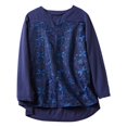 thumbnail image 1 of Women's Lace Embroidery Long Sleeve Loose Linen T-Shirt, V-Neck, Solid Color, Comfortable & Stylish, Various Sizes, 1 of 6