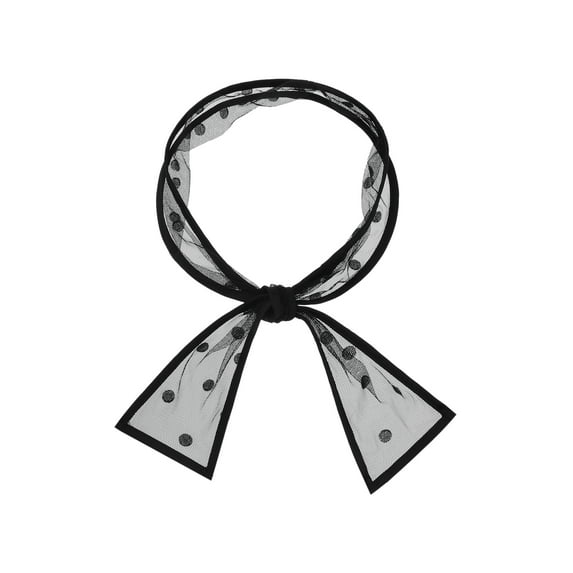 INSPIRE CHIC Women's Lace Embroidery Mesh Scarves Skinny Long Headscarf Neckerchief Black Dots 100x7cm/39.4x2.6 inches(LxW)