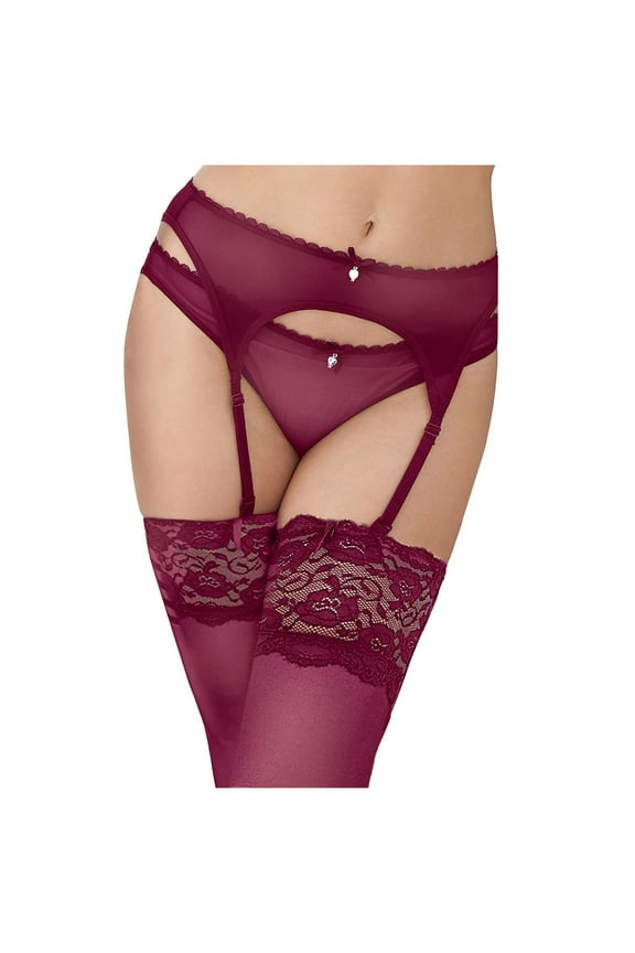 Women's Lace Embroidery See Through Panties Garter Belt With Stockings