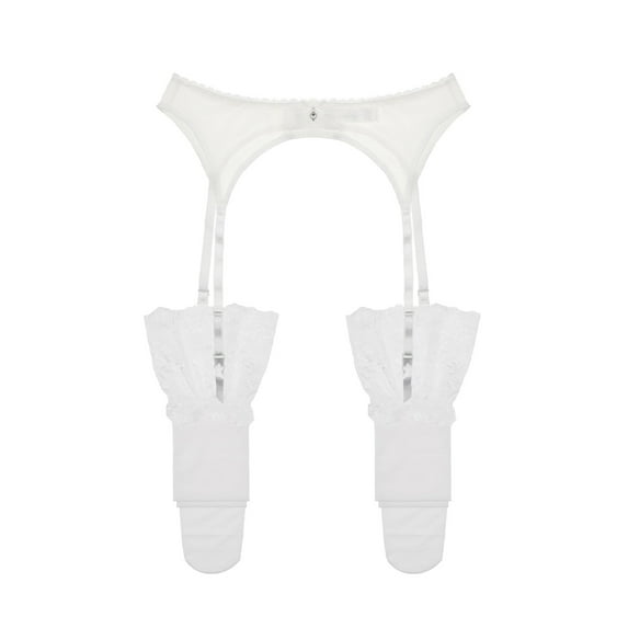 Women's Lace Embroidery See Through Panties Garter Belt With Stockings