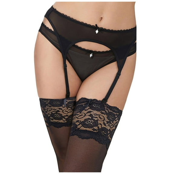 Women's Lace Embroidery See Through Panties Garter Belt With Stockings