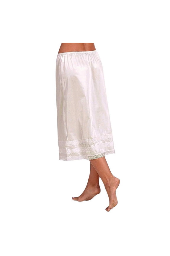 Women's Lace Extender Half Slip Crochet Lace Skirts Accessories Lingerie Half Slip with Wide Lace Hem,Dress and Skirt Extender with Lace Trim White M