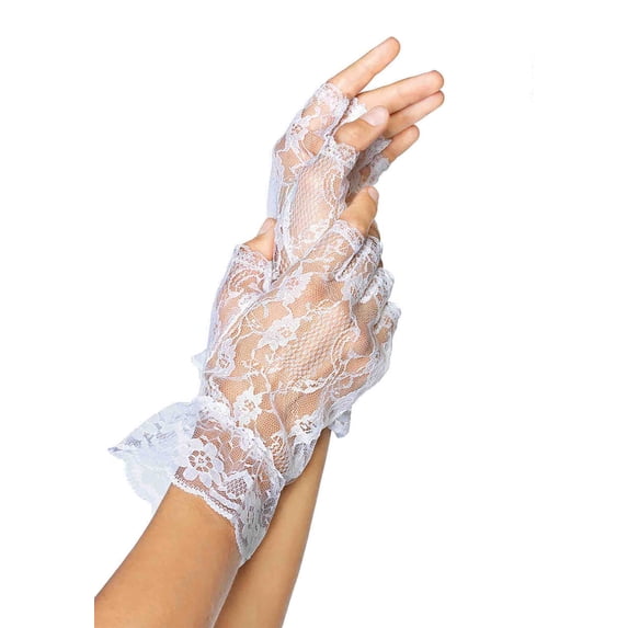 Women's Lace Fingerless Wrist Ruffle Gloves, One Size, White