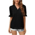 thumbnail image 1 of Women's Lace Floral Short Sleeves Tops V Neck Solid Summer Casual Comfy T Shirts Elegant Fashion Tuncis Blouses Pullover, 1 of 3