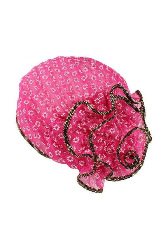 Women's Lace Floral Turban Hat, Elegant Flower Beanie Cap, Fashion Headscarf for Chemo, Hair Loss, and Daily Wear Hot Pink