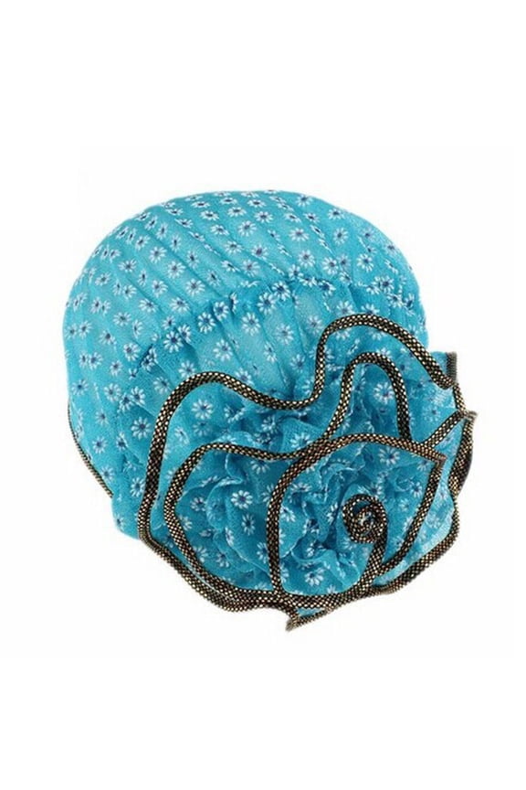 Women's Lace Floral Turban Hat, Elegant Flower Beanie Cap, Fashion Headscarf for Chemo, Hair Loss, and Daily Wear Light Blue
