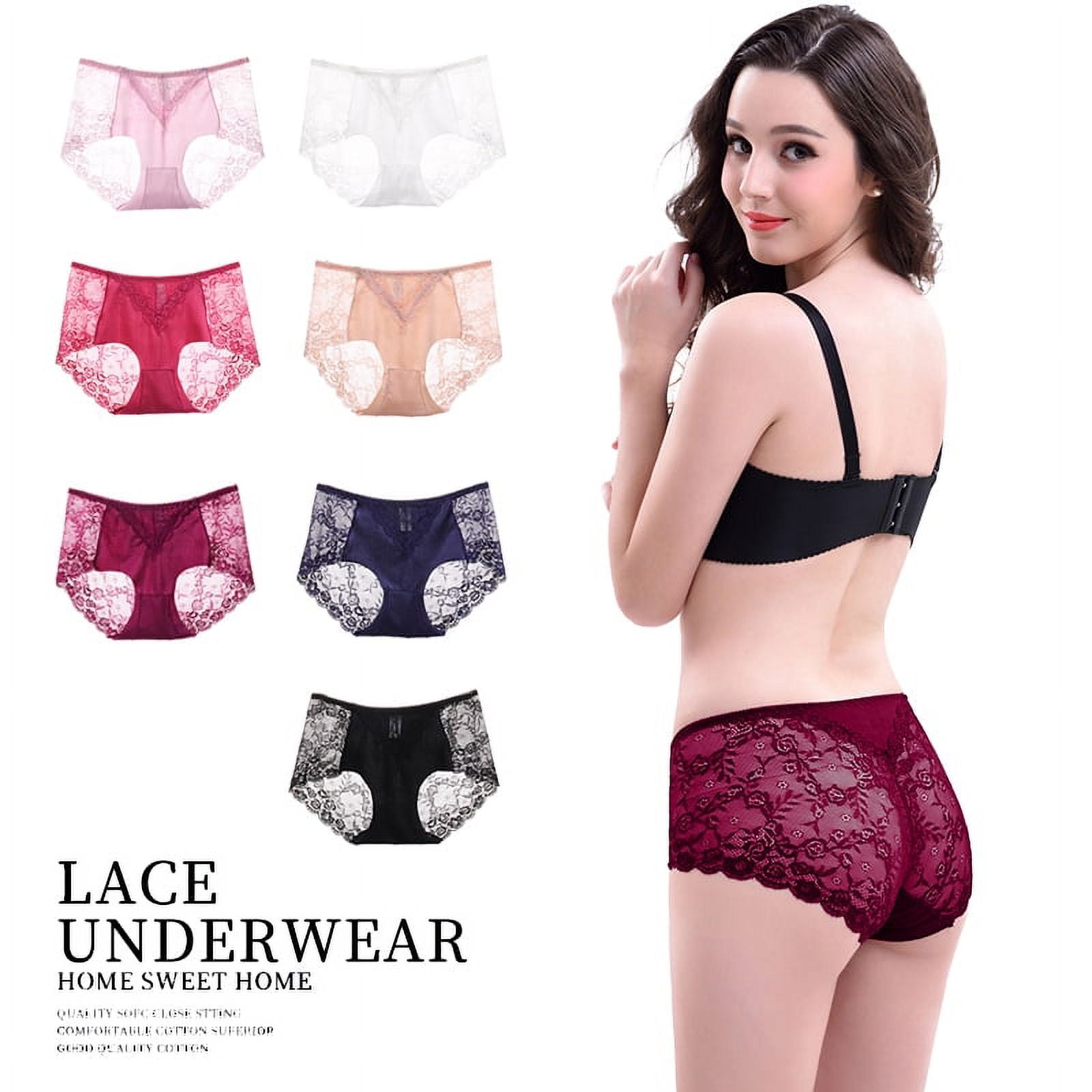 Women's Lace French Underwear Mid-Waist Sexy Breathable Hipster Panties  Stretch Seamless Briefs GB13 Purple M 