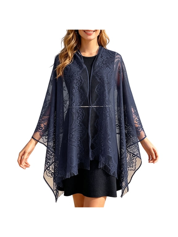 Women's Lace Fringe Shawl - Lightweight Sheer Beach Cover Up Wrap for Vacation, One Size,One Size