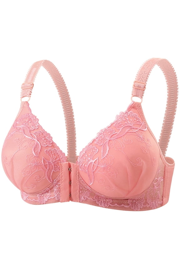 Women's Lace Front Closure Bra Wireless Push Up Breathable Lightweight Everyday Bralette