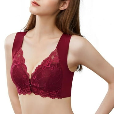 Women's Lace Front Closure Comfort Bra Seamless Design with Adjustable Straps for Everyday Wear, Soft Pink
