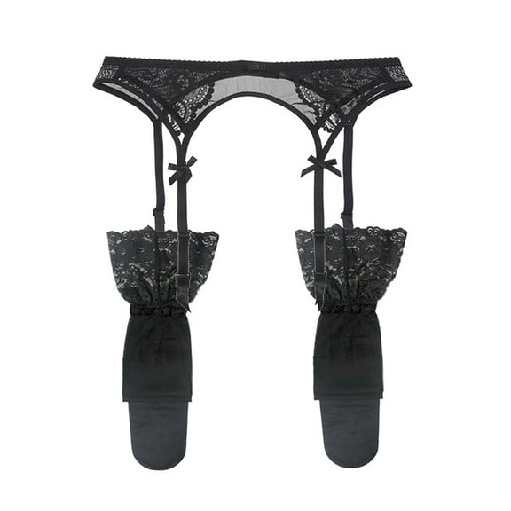 Women's Lace Garter Belt Metal Clips Suspender Belt and Stockings