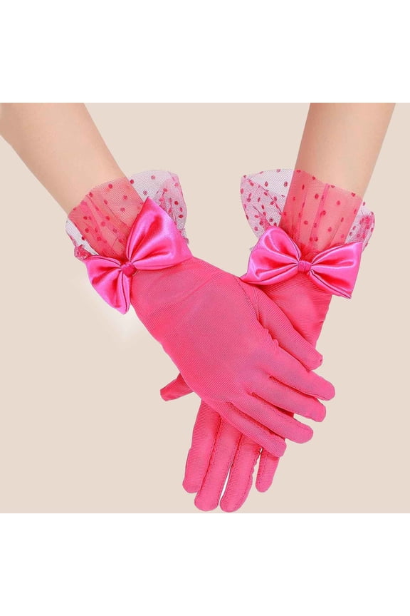 Women's Lace Gloves With Sheer Bow Short Wedding Evening Costume Accessories