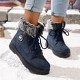 thumbnail image 1 of Women's Lace Up High Top Boots Suede Fluffy Furry Cuff Full Fleece Lined Round Toe Anti-Slip Thick Block Sole Windproof for Snowy Cold Outdoor Walking, Snow Boots for Women Navy 9, 1 of 5
