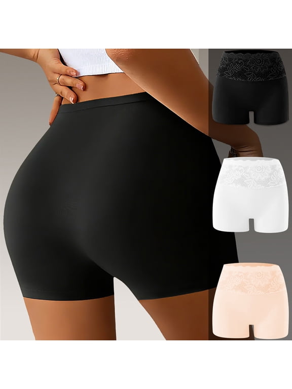 Women's Lace High Waisted Slip Shorts with Seamless Anti Chafing Design and Shaping Boyshort Cut Black XXL