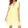 thumbnail image 1 of Women's Lace Jacquard Cutout Pocket Liner Shorts V Neck Plus Size Dress, 1 of 5