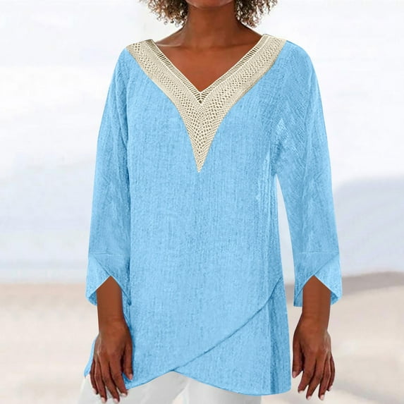 Women's Lace Lace V Neck Long Sleeve Basic Top T Shirt Top With Irregular Hem Solid Color Tops for Women Short Sleeve Compression Shirt Women Long Sleeve Shirts for Women Fall Long Sleeves Shirts