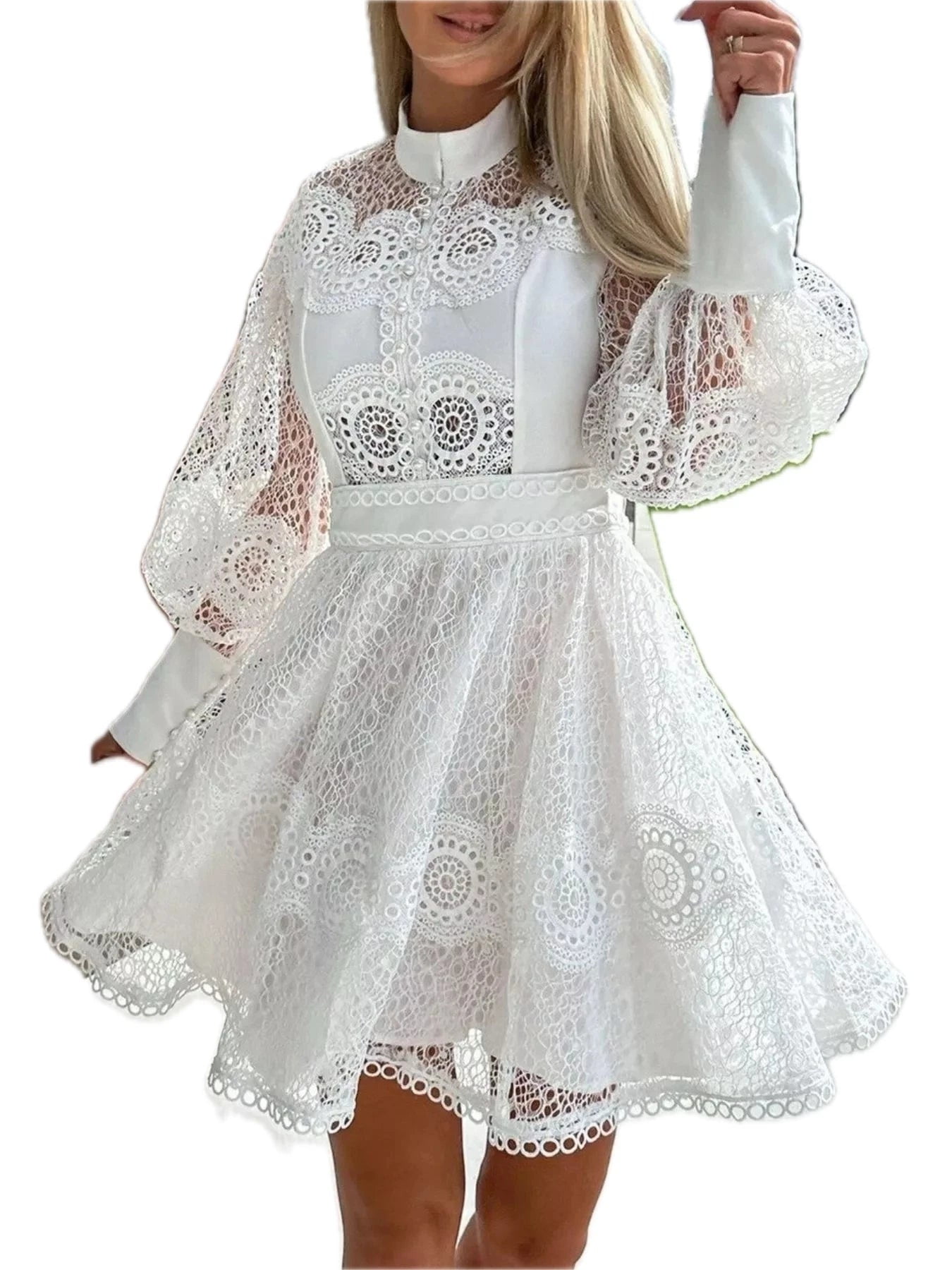 long sleeve smock mini dress PUFF LONG SLEEVE SMOCKED MINI DRESS Black-white Dot / Medium