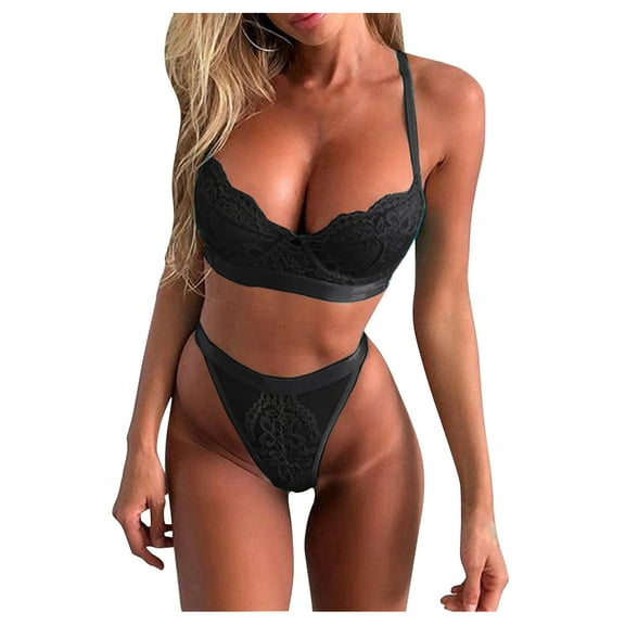 Women's Lace Lingerie Women Sexy Lingerie Lace Flowers Push Up Top Bra Pants Underwear Set Sleepwear, Women's Intimates M