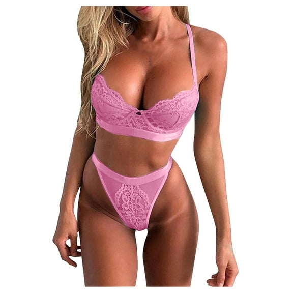 Women's Lace Lingerie Women Sexy Lingerie Lace Flowers Push Up Top Bra Pants Underwear Set Sleepwear, Women's Intimates M