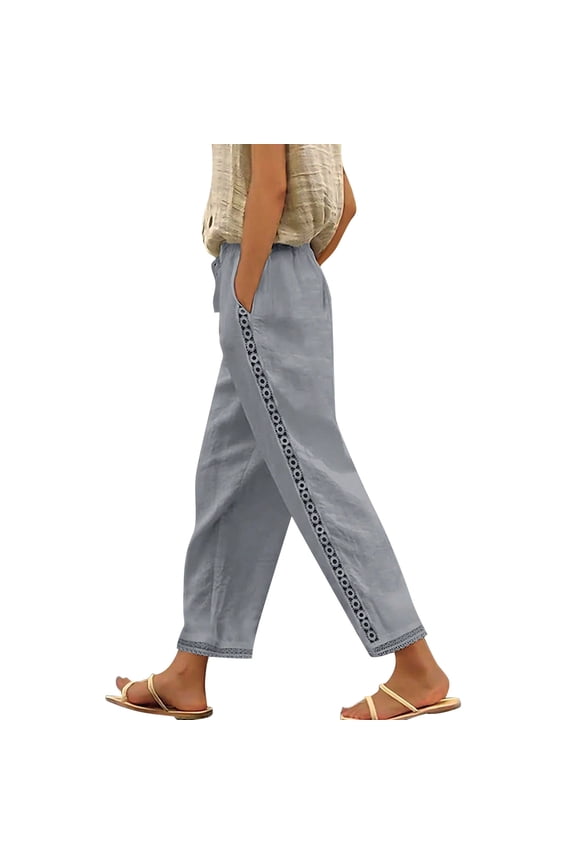 Women's Lace Long Palazzo Pants, Drawstring Elastic Waist, Polyester, Breathable, for Casual Wear