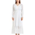 thumbnail image 1 of Women's Lace Long Sleeve V Neck Fall Maxi Dress- Medium,Off White, 1 of 6
