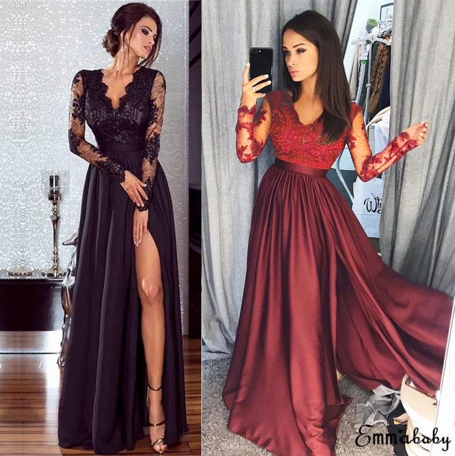 Women's Lace Maxi Dresses Solid Color Loose Front Wrap High Thigh
