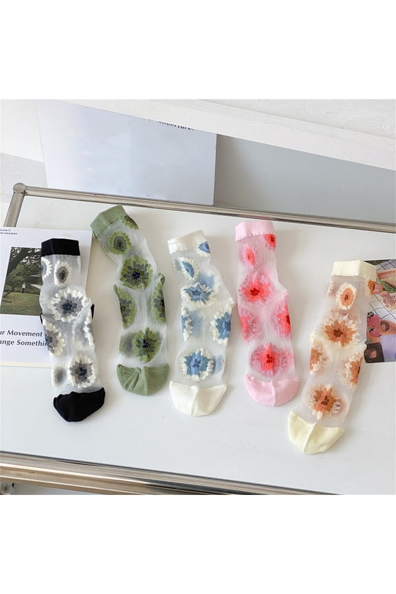 Women's Lace Mesh Crew Socks Transparent See Through Dress Nylon Ankle Socks