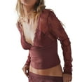 thumbnail image 1 of Women's Lace Mesh Crop Tops Sheer Long Sleeve V-Neck Backless Slim Blouse Clubwear, 1 of 7