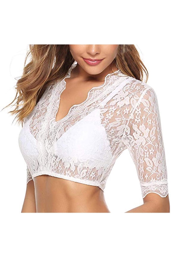 Women's Lace Mesh Sheer Crop Top See Through Short Sleeve V Neck Summer Sexy Bodycon Y2k Blouse Shirts Clubwear
