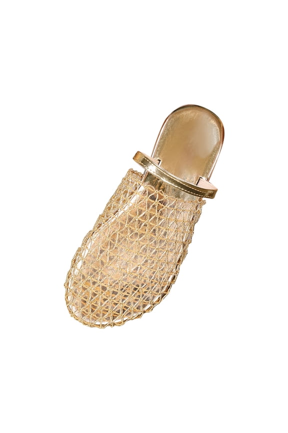 Women's Lace Mesh Square Toe Shallow Narrow Strap Braided Slipon Sandals Women's Fashion Casual Spring And Summer Beach Versatile Solid Color Hollow Mesh Bread Head Flat Slippers