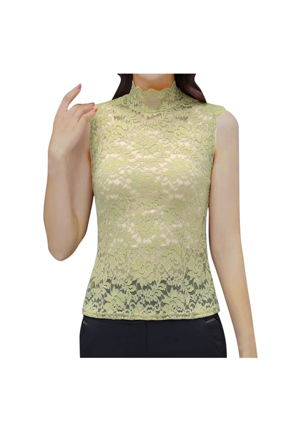 Women's Lace Mock Neck Tank Top Summer Slim Fit Breathable Sleeveless Tee Tank Elegant Layering and Everyday Wear Tops Green 01