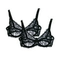 thumbnail image 1 of Women's Lace No Underwire Bra 2 Packs Breathable Sheer Bra See Through Solid Bra with Adjustable Straps, 1 of 2