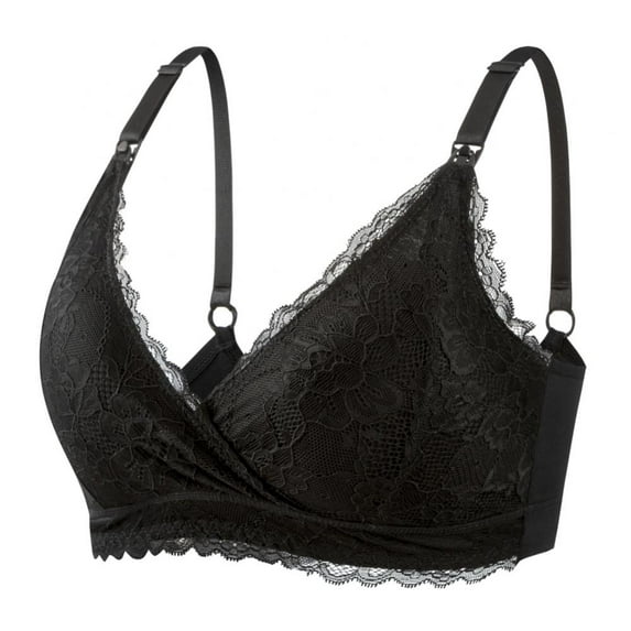 Women's Lace Nursing Bra Padded Seamless Maternity Breastfeeding Bra, Black, S