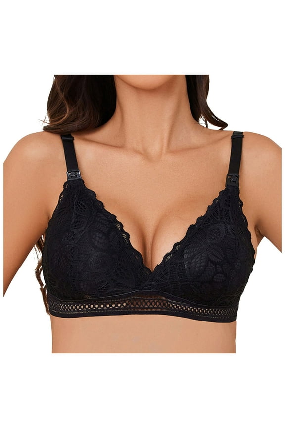Women's Lace Nursing Bra Wirefree Padded Breastfeeding Maternity Bralette V Neck Seamless Comfort Push up Bras