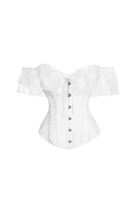 Women’s Lace Off-Shoulder Corset Bodysuit – 2026 Court Retro Shapewear with Boned Bust Support, Tight-Fit Fishbone Lingerie Top