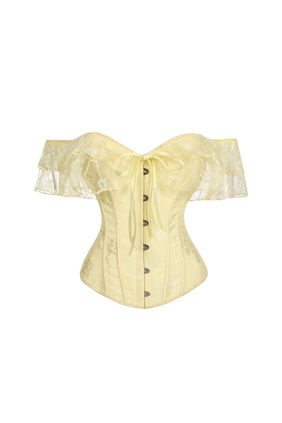 Women’s Lace Off-Shoulder Corset Bodysuit – 2026 Court Retro Shapewear with Boned Bust Support, Tight-Fit Fishbone Lingerie Top