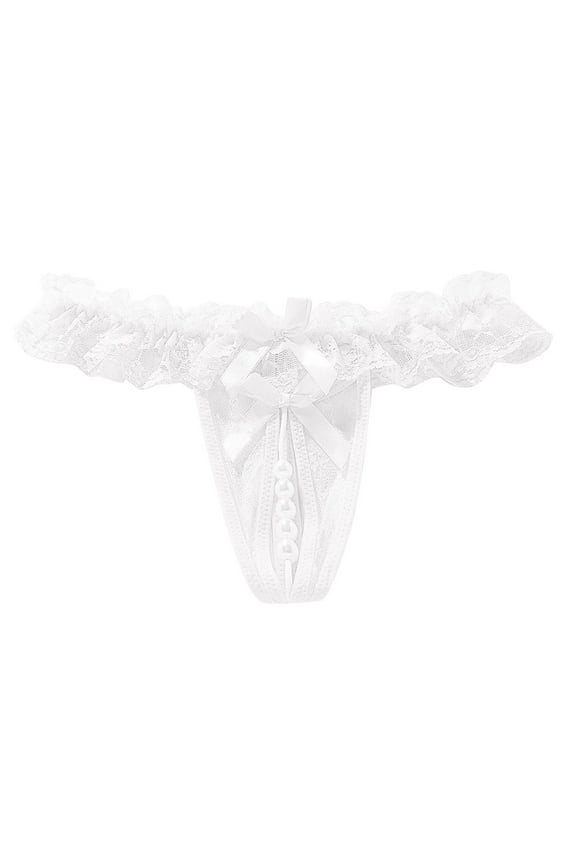 Women's Lace Open Crotch Thong Massage Pearl Panties - Transparent Sexy Underwear with Comfort Fit for 50-70kg