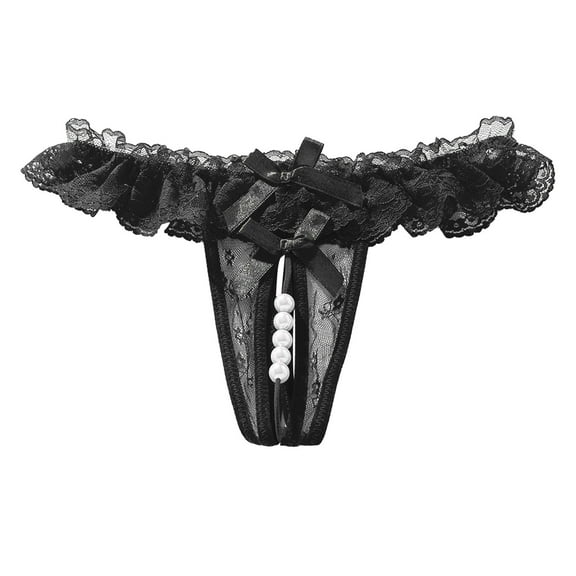 Women's Lace Open Crotch Thong Massage Pearl Panties - Transparent Sexy Underwear with Comfort Fit for 50-70kg