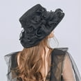 thumbnail image 1 of Women’s Lace Organza Bow Hat Elegant Wide Brim Fascinator Bucket Hat Cocktail Tea Party Lightweight Bridal Wedding Church Hat, Navy, 1 of 3